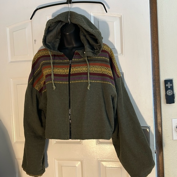 lakhay Jackets & Blazers - LAKHAY ..BOHO ..COTTON CROPPED ..ZIP UP HOODIE GREEN M/L UNISEX..